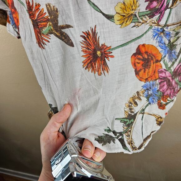 Wearable Art Maxamilist Floral Embroidered Button Down Blouse Bird Detailing M - Picture 8 of 11